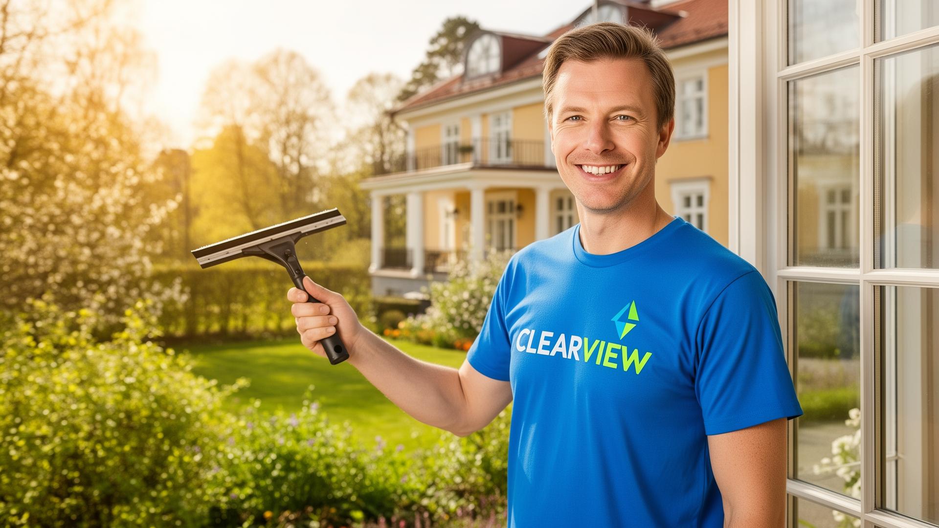 Fönsterputsare från Clearview putsar villa på vårdag